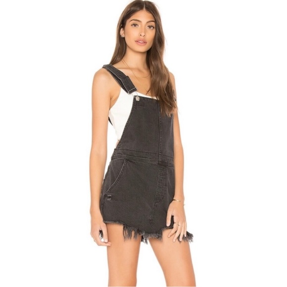 Free People Dresses & Skirts - Free People Torn-Up Overall Jumper Dress Faded Black Size 12